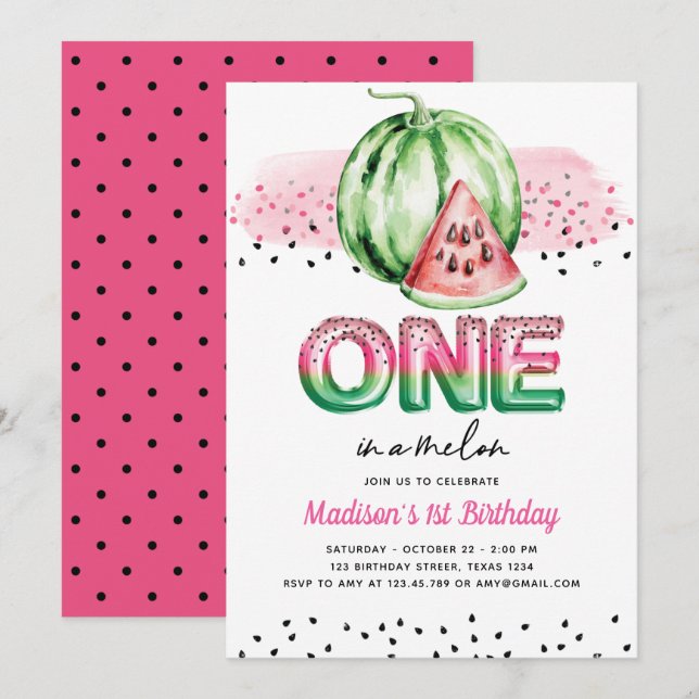 Invitation Lettres à ballons à huile d'été Melon Premier anni (Devant / Derrière)