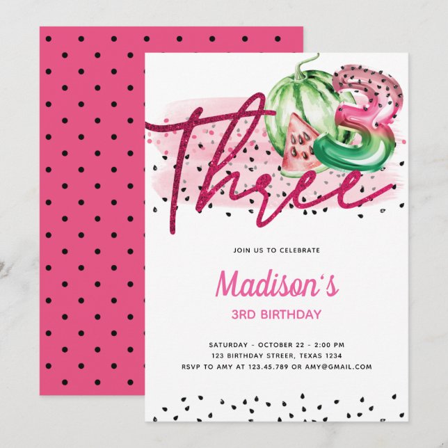 Invitation Lettres à ballons d'été Melon 3e anniversaire (Devant / Derrière)