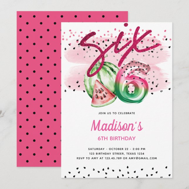 Invitation Lettres à ballons d'été Melon 6e anniversaire (Devant / Derrière)