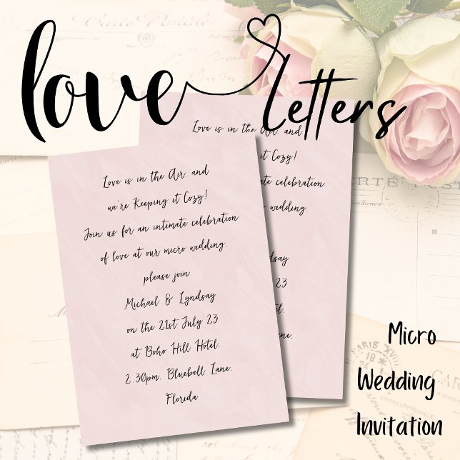 Invitation Lettres d'amour MICRO MARIAGE manuscrit Rose rose (Créateur téléchargé)