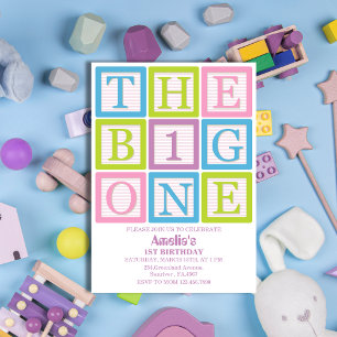 Invitation Lettres de bloc pastel The Big One pour filles 