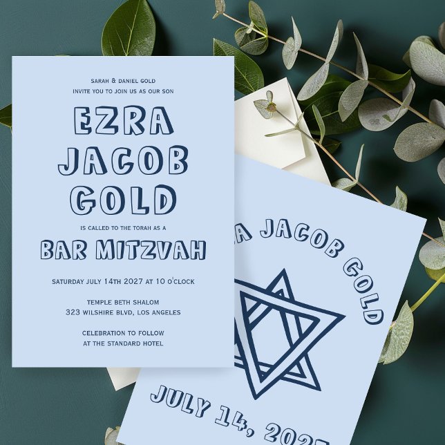 Invitation LETTRES DE DÉTAIL STAR DE DAVID Custom Bar Mitzvah (OUTLINE LETTERS STAR OF DAVID Custom Bar Mitzvah Invitation
)