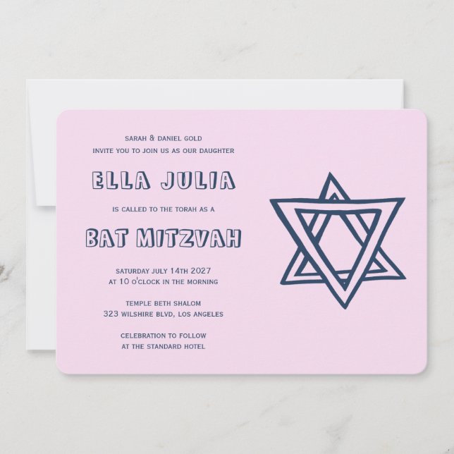 Invitation LETTRES DE DÉTAIL STAR DU Bat mitzvah DAVID Custom (Devant)