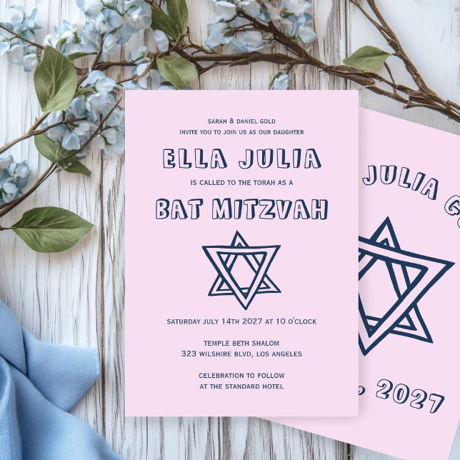 Invitation LETTRES DE DÉTAIL STAR DU Bat mitzvah DAVID Custom (OUTLINE LETTERS STAR OF DAVID Custom Bat Mitzvah Invitation
)