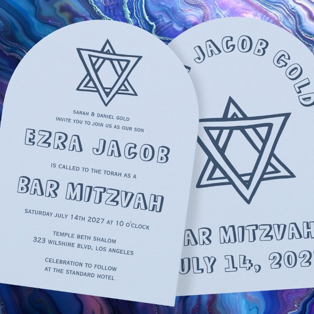 Invitation LETTRES DE LA LIGNE STAR Arch Custom Bar Mitzvah (OUTLINE LETTERS STAR of David Arch Custom Bar Bat Bnai Mitzvah Invitation
)