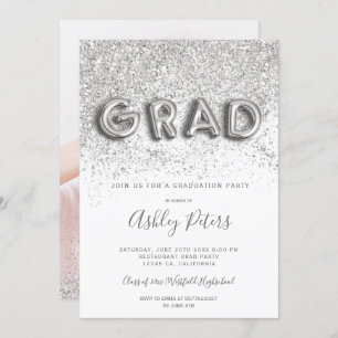 Invitation Lettres de parties scintillant d'argent graduation