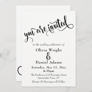 Invitation Lettres de script fantaisie Mariage noir et blanc