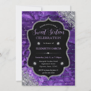 Invitation Lettres de Sirène Pailletées Violettes Sweet 16