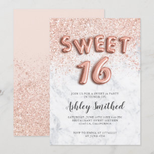 Invitation Lettres d'or Rose parties scintillant sweet sixtee