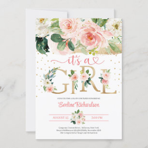 Invitation Lettres en feuille d'or c'est un baby shower flora