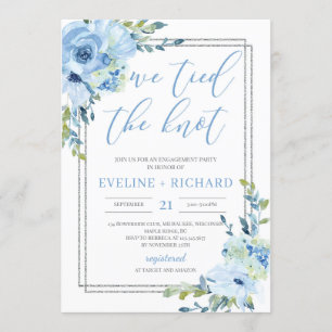 Invitation Lettres manuscrites bleu floral attaché le noeud