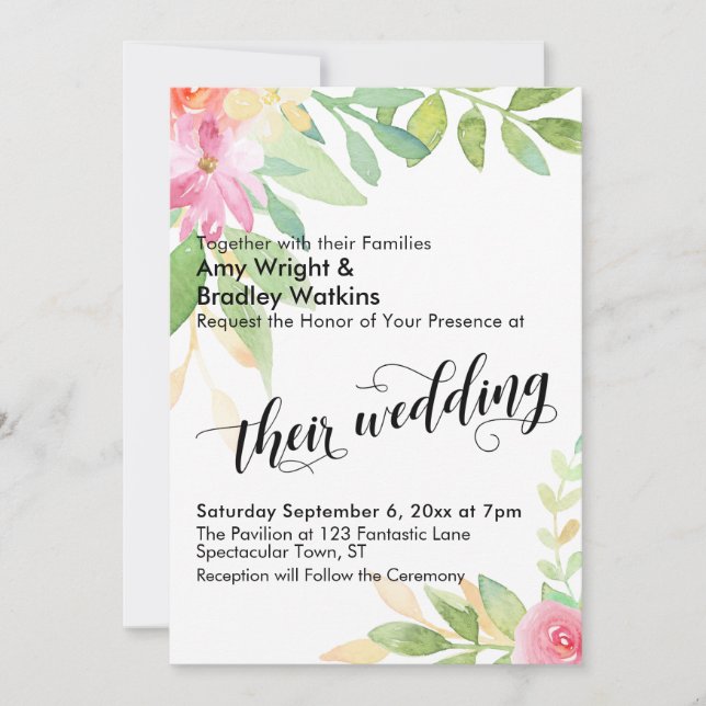 Invitation Leur typographie Mariage Aquarelle Florale Mariage (Devant)