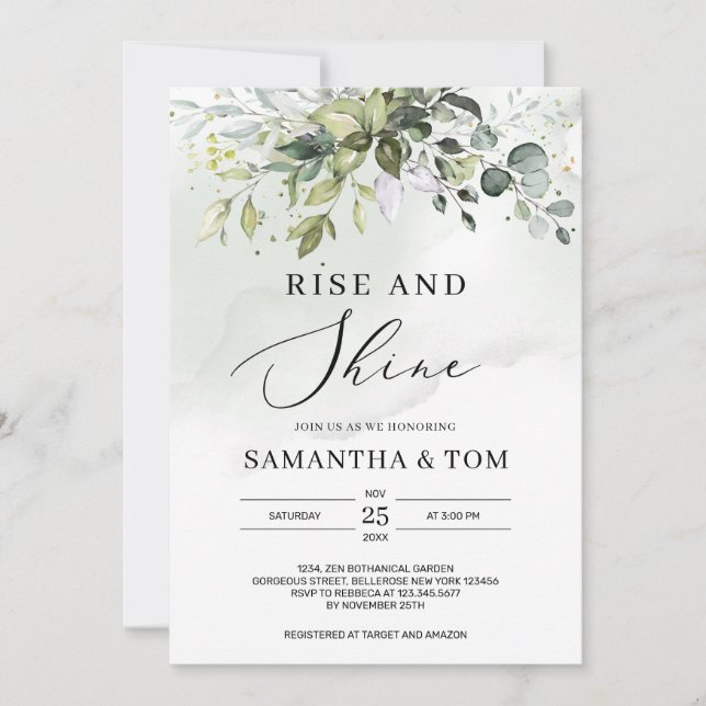 Invitation Lever de feuillage boho vert et mariage brillant (Devant)