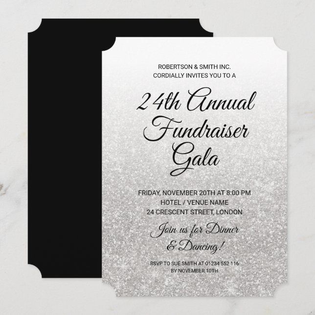 Invitation Leveur de fonds d'entreprise Glitter Argenté Forme (Devant / Derrière)