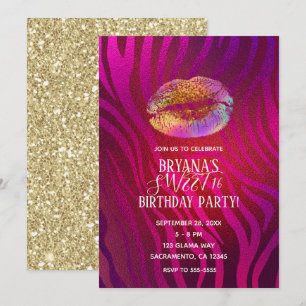 Invitation Lèvres Arc-en-ciel Pailleté Or Zèbre Rose Chaud Fê