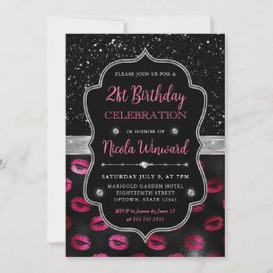 Invitation Lèvres Pailletées Rose et Noir pour 21e Anniversai