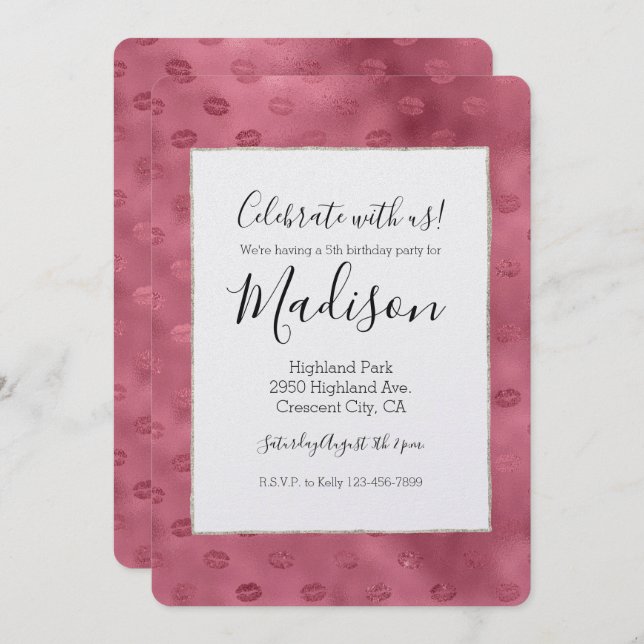 Invitation Lèvres rose Glitzy (Devant / Derrière)