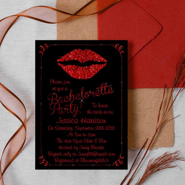 Invitation Lèvres rouges rubis effet paillettes enterrement d (Créateur téléchargé)