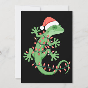 Invitation Lézard Gecko Noël Chapeau de Père Noël Lumières Re
