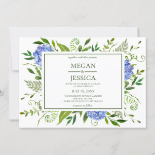 Invitation LGBTQ Blue Hydrangeas Floral Mariage