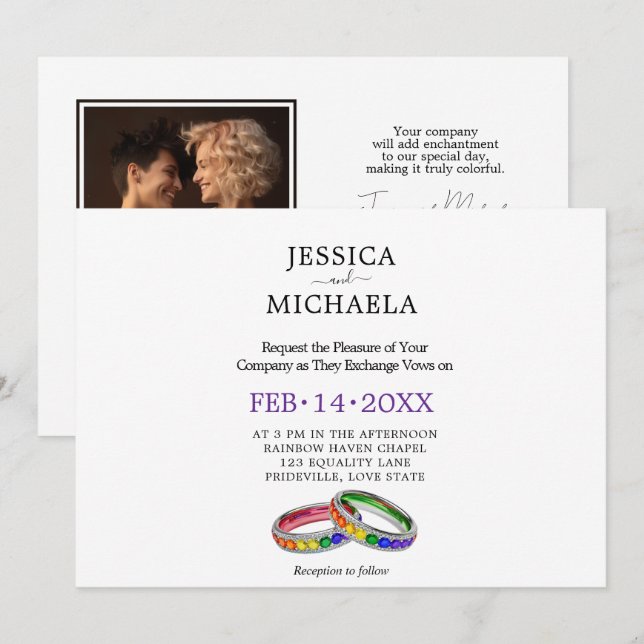Invitation 🌈  LGBTQ Entrelacé dans la Fierté – Personnalisé  (Devant / Derrière)