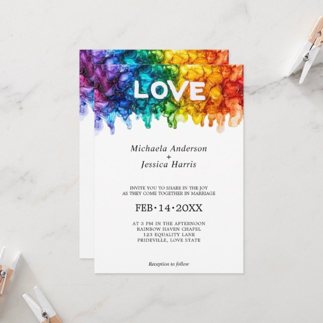 Invitation 🌈 LGBTQ Peint Avec mariage D'Amour (Devant/Arrière en situation)
