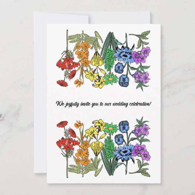 Invitation LGBTQ Pride Rainbow Vintage Flower Mariage (Devant)