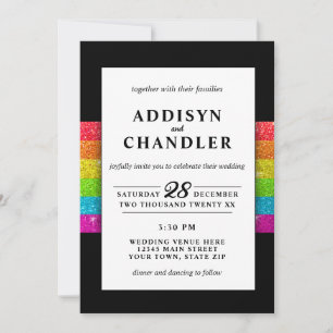 Invitation LGBTQ Rainbow Black Chic Moderne Mariage Parties s