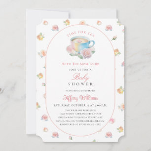 Invitation L'heure du thé Élégant rose blush floral Baby Show