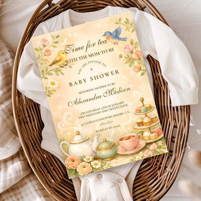 Invitation L'heure du thé pour la baby shower de la future ma (Créateur téléchargé)