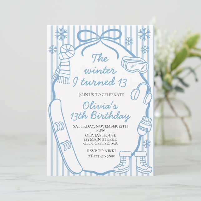 Invitation L'hiver de mes treize ans  13e anniversaire (Debout devant)
