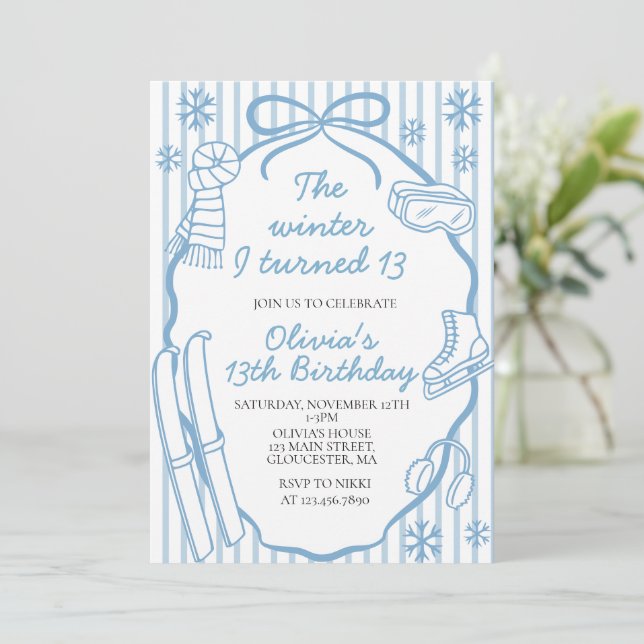Invitation L'hiver de mes treize ans  13e anniversaire (Debout devant)