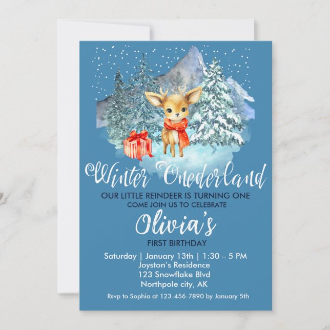 Invitation L'hiver Onederland Premier anniversaire mignonne r (Devant)