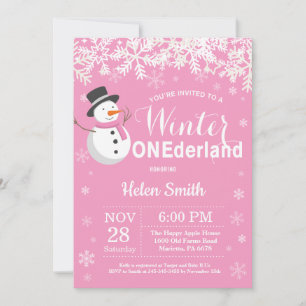 Invitation L'hiver Onederland Snowman Girl 1er anniversaire