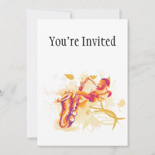 Invitation L'Homme Jouant Le Saxophone Jazzy Aquarelle
