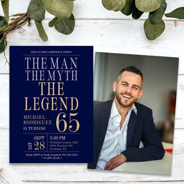 Invitation L'Homme Le Mythe La Légende Photo 65e anniversaire (Créateur téléchargé)