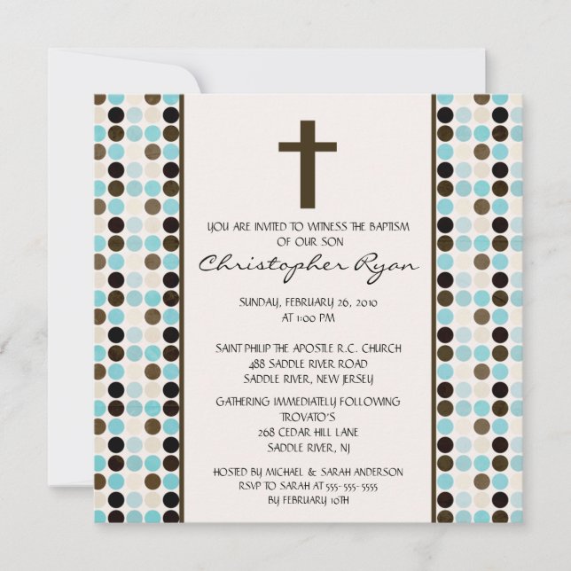 Invitation L'humour branché DOTS Baby Boy Baptism L'innovatio (Devant)