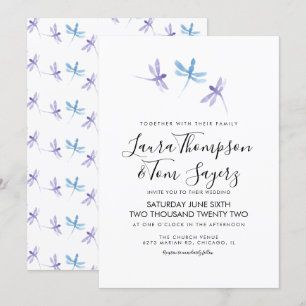 Invitation Libellule aquarelle écriture élégante mariage