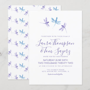 Invitation Libellule aquarelle écriture élégante mariage