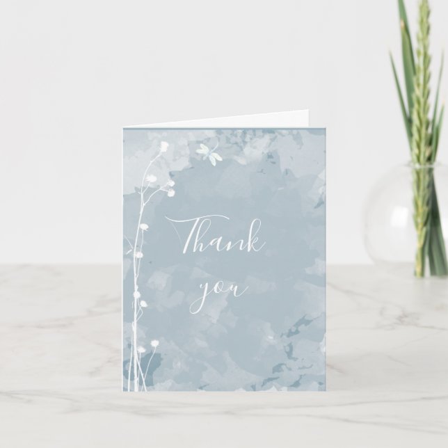 Invitation Libellule Bleu Ardoise Simple Verdure Merci (Devant)