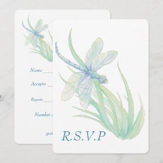 Invitation Libellule Bleue Aquarelle Mariage RSVP