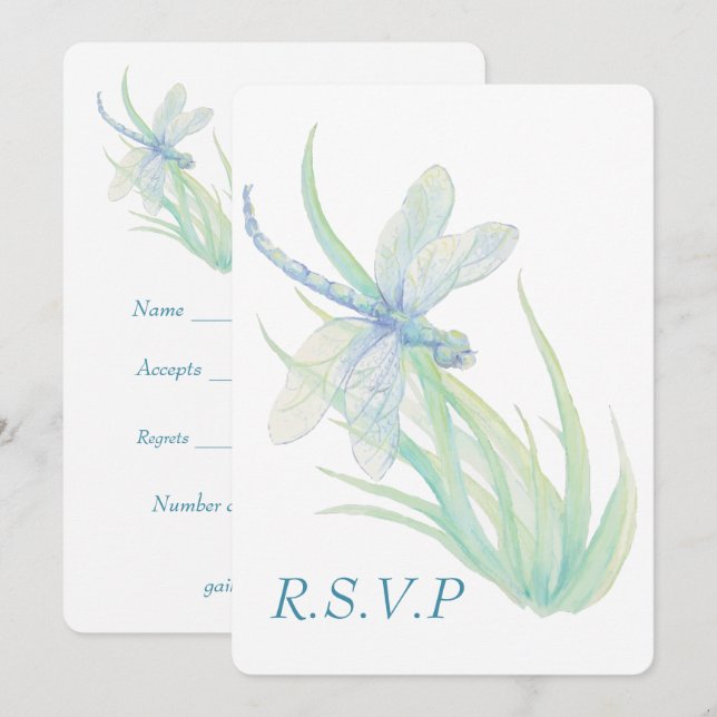Invitation Libellule Bleue Aquarelle Mariage  RSVP (Devant / Derrière)