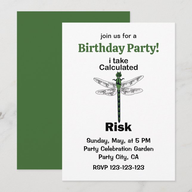 Invitation Libellule Je Prends Un Risque Calculé Anniversaire (Devant / Derrière)