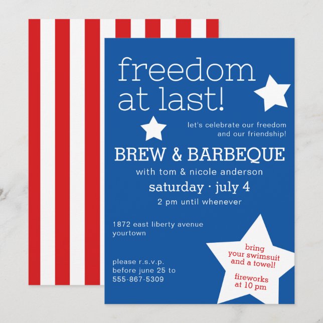 Invitation Liberté | 4 juillet | Jour de l'indépendance (Devant / Derrière)