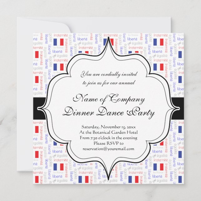 Invitation Liberté - Egalité - Fraternité Motif de français W (Devant)