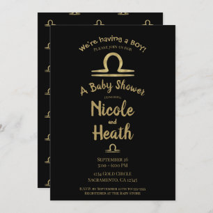 Invitation LIBRA Gold Septembre Octobre Baby shower d'automne