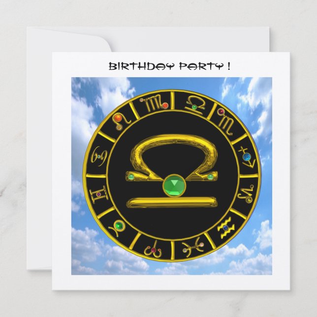 Invitation LIBRA GOLD ZODIAC JEWEL D'ANNIVERSAIRE, Astrologie (Devant)