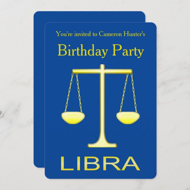 Invitation Libra Golden Scales Star Sign Custom Anniversaire (Devant / Derrière)
