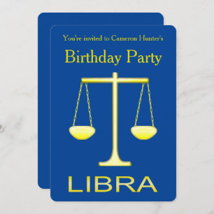 Invitation Libra Golden Scales Star Sign Custom Anniversaire