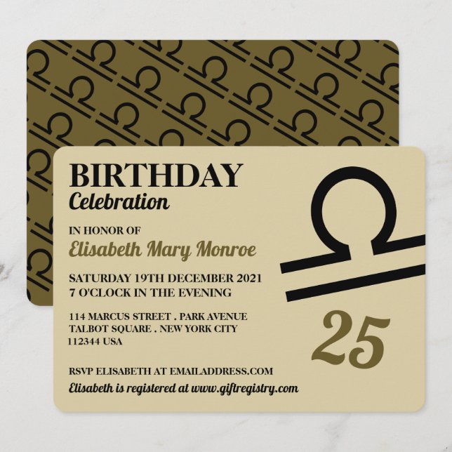 Invitation Libra, Les Balances, Panneau Zodiac Star, Annivers (Devant / Derrière)